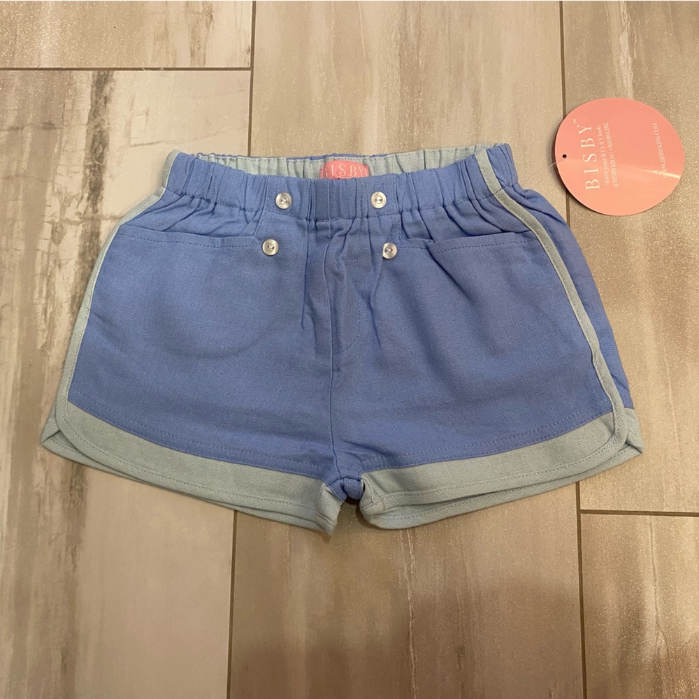 NWT Bisby Little English Periwinkle Blue Linen Nautical Sailor Shorts, girls 7